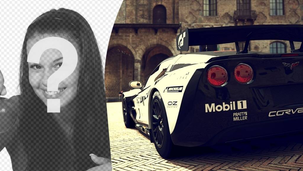 Composição com corridas Corvette ao lado de sua foto. ..