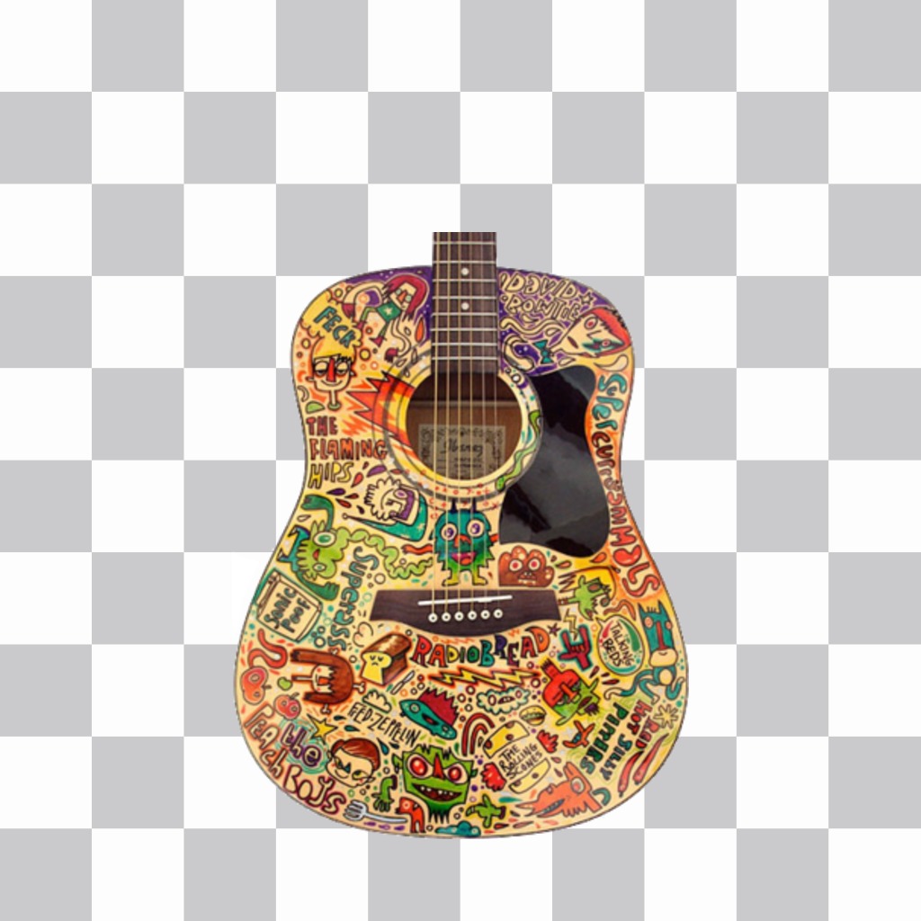 Etiqueta colorida se uma guitarra com sua ..