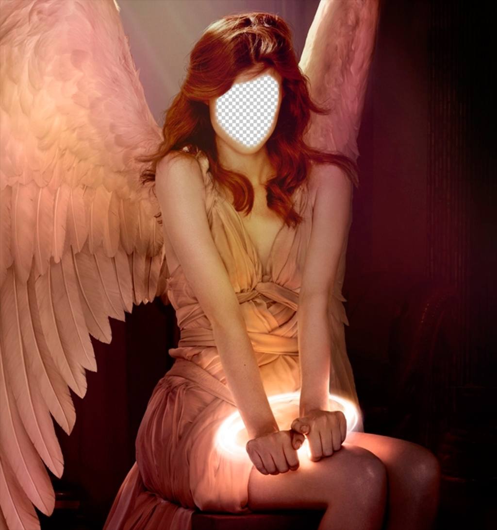 Ponha seu rosto em uma mulher de cabelos vermelhos com asas de anjo com este efeito ..