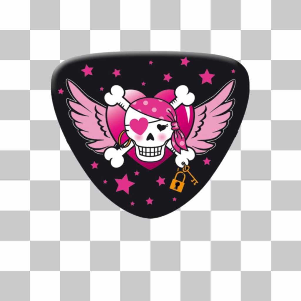 Adesivo rosa com uma caveira pirata ..