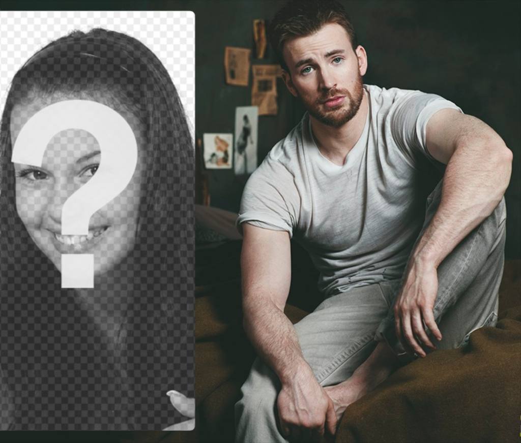 Coloque sua foto ao lado de Chris Evans sentado. ..