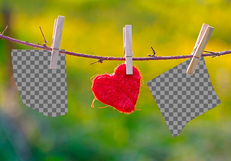 Colagem para duas fotos com um coração pendurado ..