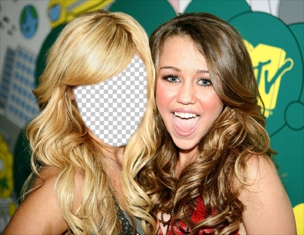 Fotomontagem onde você pode colocar seu rosto em Ashley Tisdale com Miley Cyrus ..