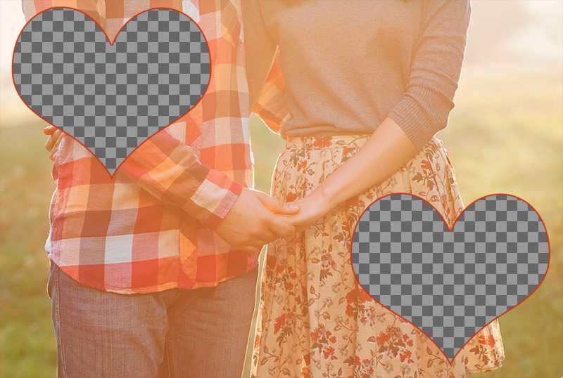 Colagem de amor para duas fotos com um par de mãos que clasping ..