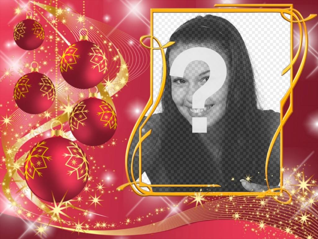 Moldura vermelha para colocar sua foto com bolas de Natal. ..