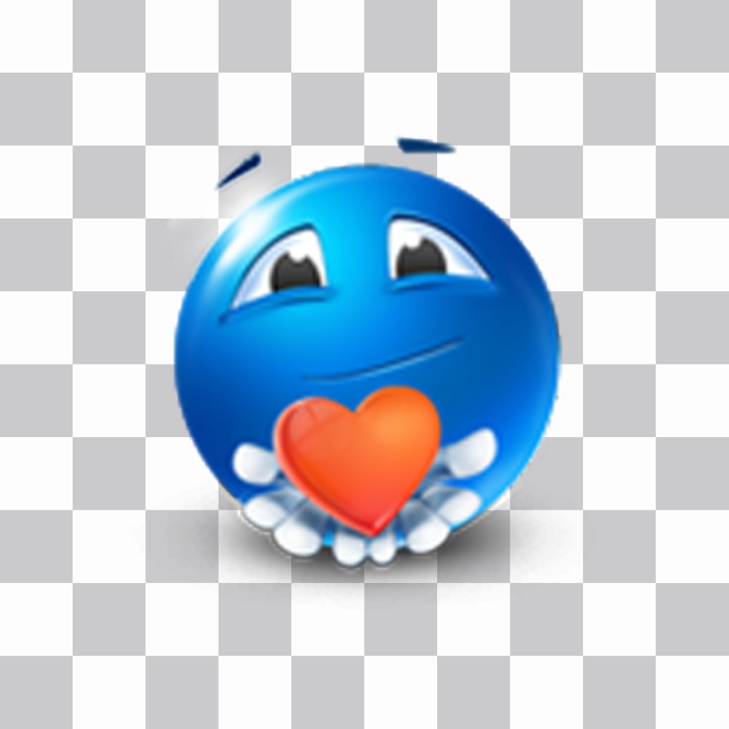 Emoticon azul com coração vermelho ..