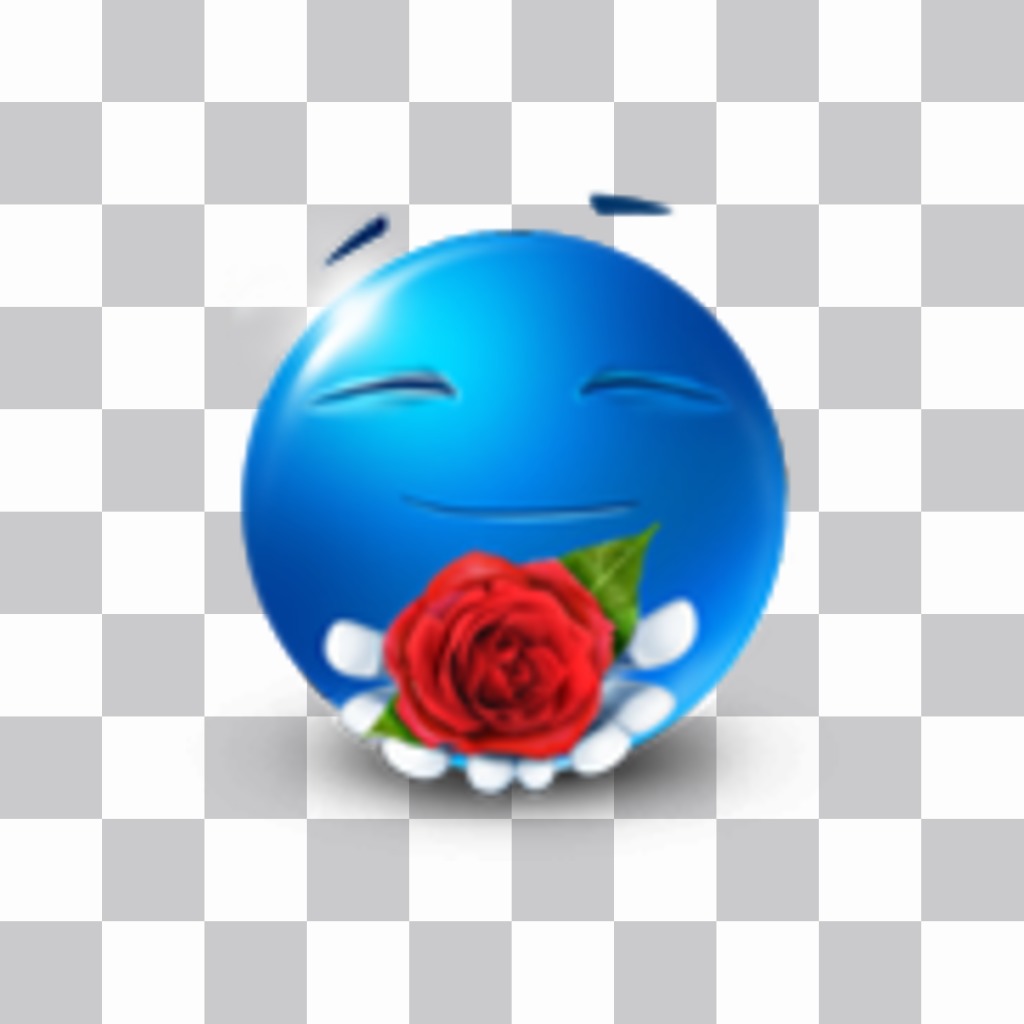 Emoticon azul oferecendo uma rosa para colocar em suas fotos. ..