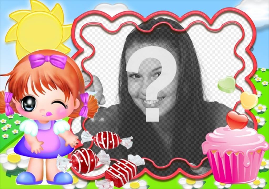 Moldura para as crianças. menina feliz comendo..
