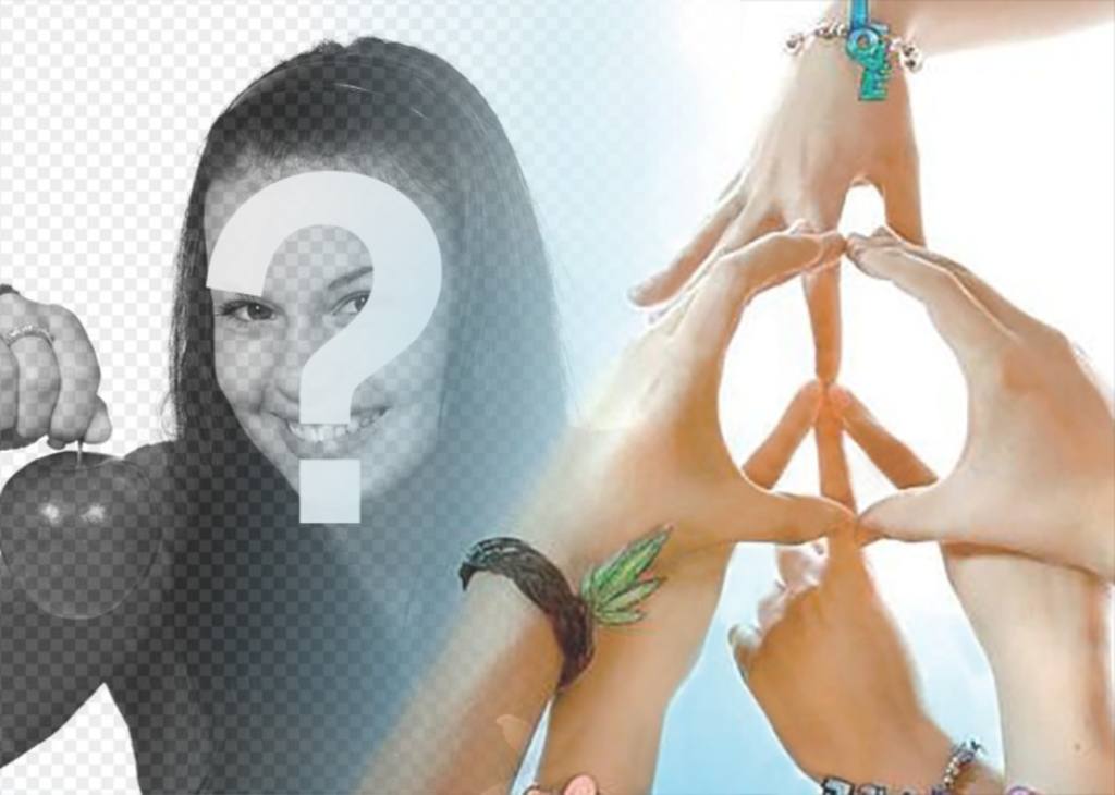 Efeito da foto com as mãos fazendo o símbolo de paz ..