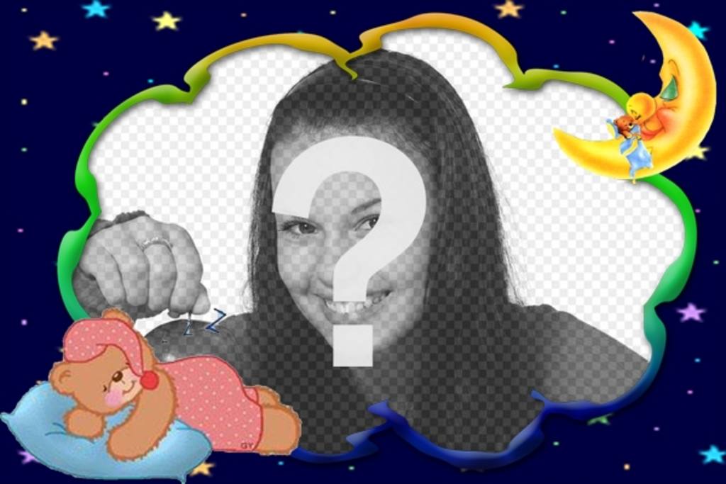 Moldura para colocar uma foto de bebê urso dormir com a..