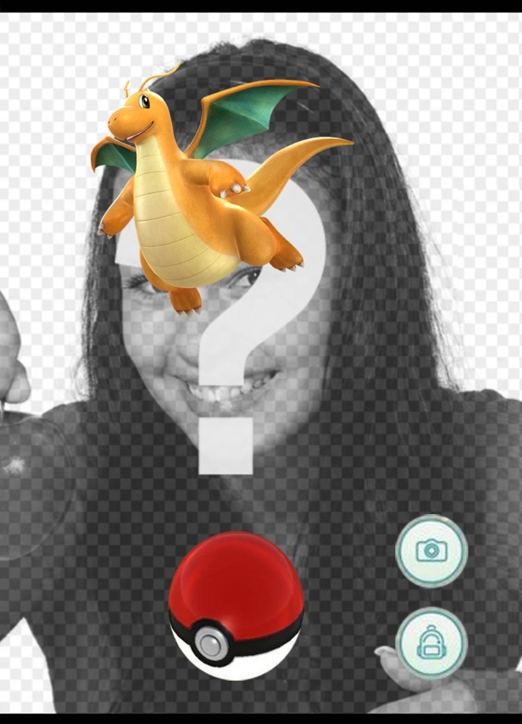 efeito da foto com Dragonite de Pokemon Go onde você pode adicionar uma captura de foto ..