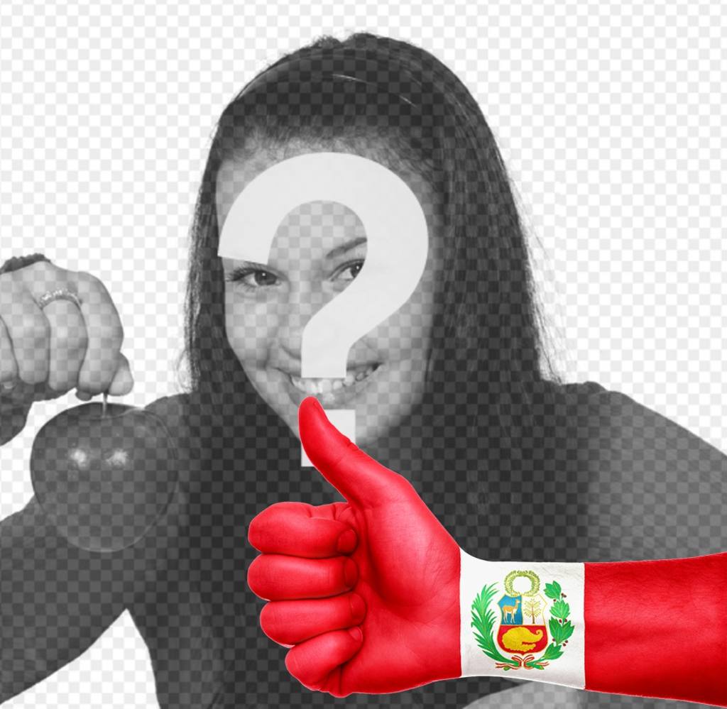 Sua foto com uma mão com o polegar para cima ea bandeira de Peru pintado ..