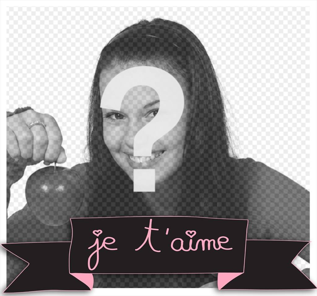 Frame bonito com uma fita decorativa e a frase Je T‘aime  para sua edição de fotos ..