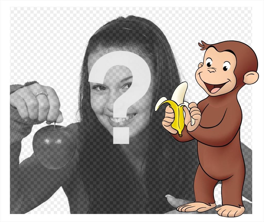 quadro de imagem com o personagem Curious George piqueniques um efeito editável de banana ..