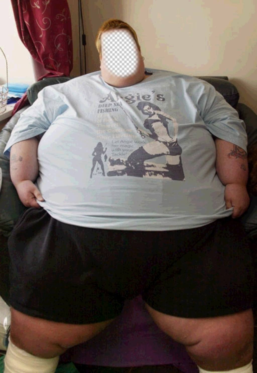 Montagem adicionar a foto de sua escolha em face deste homem gordo. ..